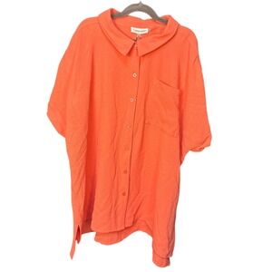Calvin Klein Orange Notched Collar Button Down Pockets Top Women's XL NWT Blouse